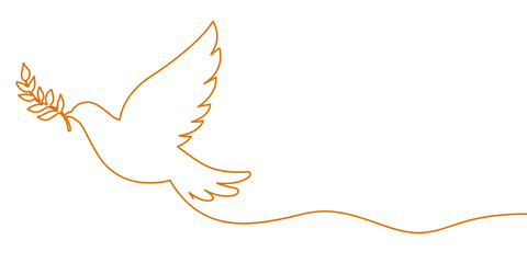 Dove of peace with an olive branch in one line style