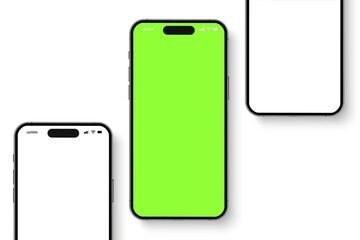 Smartphone mockup group front view with shadow, 3D mobile phones, high quality smart phone mockup for ui ux presentation, smart phone set  - vector