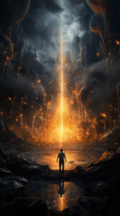 Man Standing in Dark Cave