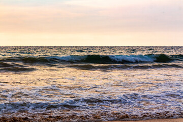 Beautiful landscape panorama strong waves Bentota Beach on Sri Lanka.