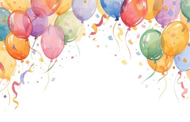 watercolor balloons on white background, birthday party decorations