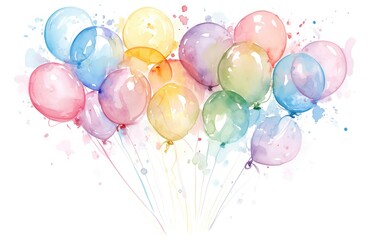 watercolor balloons on white background, birthday party decorations