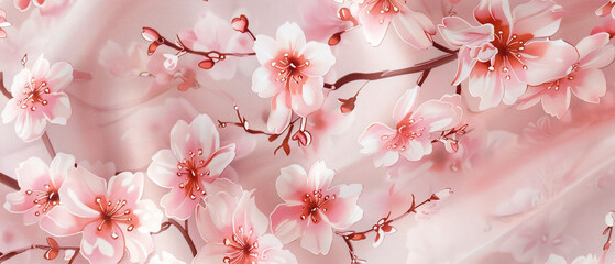 Beautiful Japanese cherry blossom print in varying shades of pink on a light background.