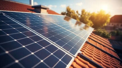 Solar panels installed on the roof of a house. Alternative energy source.