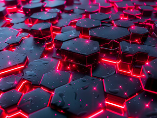 Fototapeta premium A red and black hexagonal background with lights.