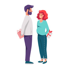 Illustration of a Giving a Gift of man and pregnant woman, Wife and husband in white background