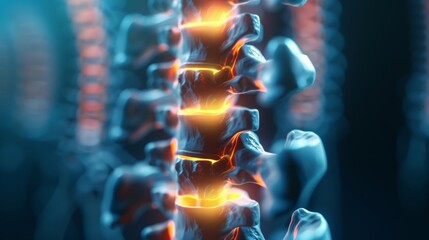 Medical diagram close-up on lumbar region showing precise locations of back pain in the spine