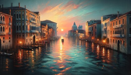 Canvas of the enchanting canals of Venice, under embrace of sunset