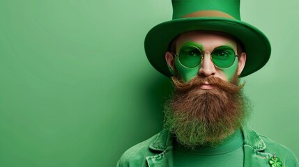 St patricks day dj party concept with irish man wearing beard celebrating irish music and culture