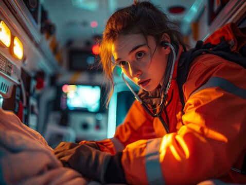 paramedic memeriksa pasien di dalam ambulans