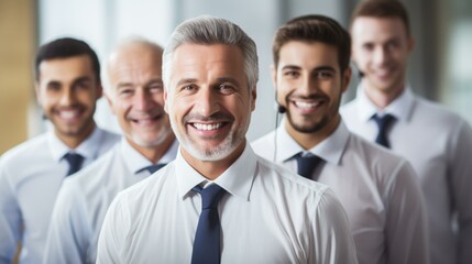 A group of smiling business people wearing ties