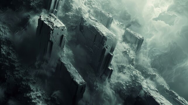 Mystical floating rocks above the clouds