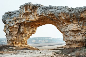 Amazing natural rock arch formation in the middle of the steppe