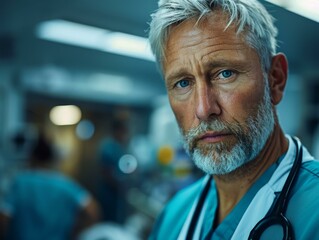 Portrait of a male doctor wearing a stethoscope around his neck