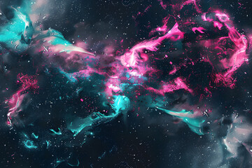 Neon galaxy with cosmic swirls and stars in pink and turquoise. A celestial wonder.