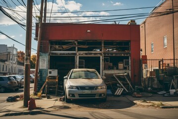 An Active Auto Repair Garage with Several Cars Lined up for Servicing and Repairs