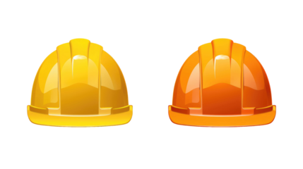 set of fireman and hard safety helmet cap hat in different color styles for construction sites, isolated on a white transparent background