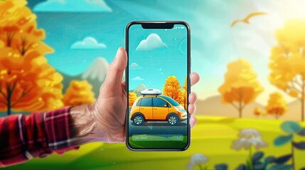 A mobile app interface that shows seniors easily hailing a self-driving car. - obrazy, fototapety, plakaty