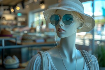 A female mannequin wearing a fashionable summer outfit