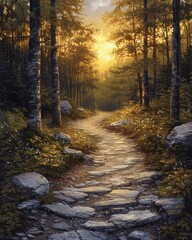 Obraz premium The Rocky Path Through The Forest