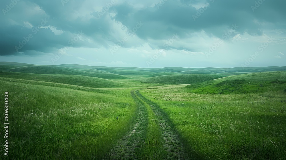 Wall mural dirt road through grassy hills