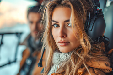 Woman with Headset in Helicopter