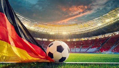Naklejka premium German flag with football in a stadium for the European Championship 2024