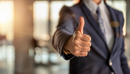 modern office, businessman's hand, thumb up