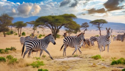 Fototapeta na wymiar zebras roaming the savannah a stunning display of nature s beauty as herds of striped equines grace the african grasslands