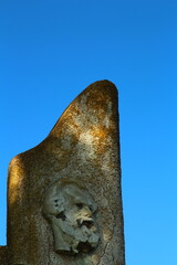 A stone statue of a person