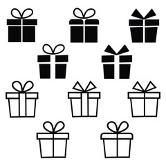 Monochrome Vector Icons of Gift Box and Hand