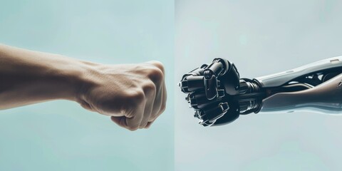 A human and a robot fist bumping
