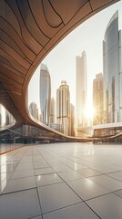 Obraz premium Modern Cityscape with Futuristic Architecture and Glass Facades