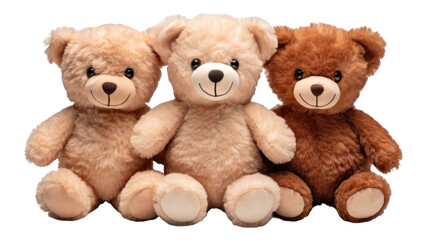 set of 3 stuffed animal toys isolated on a transparent background 