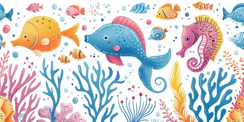 Underwater World Illustration with Colorful Fish and Coral