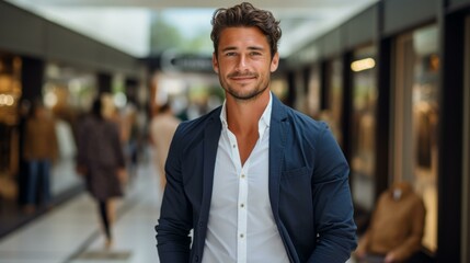 Obraz premium Portrait of a handsome young man smiling in a shopping mall