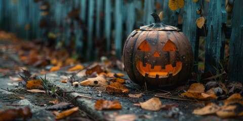 Spooky Halloween Pumpkin Sitting on Porch