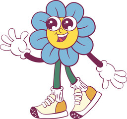 Flower retro groovy mascot character