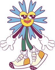 Flower retro groovy mascot character