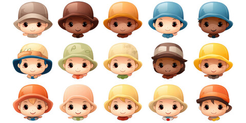 Obraz premium set of kids children and baby hat in different color styles, isolated on a white transparent background