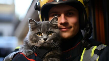 Firefighter Rescues Cat from Burning Building