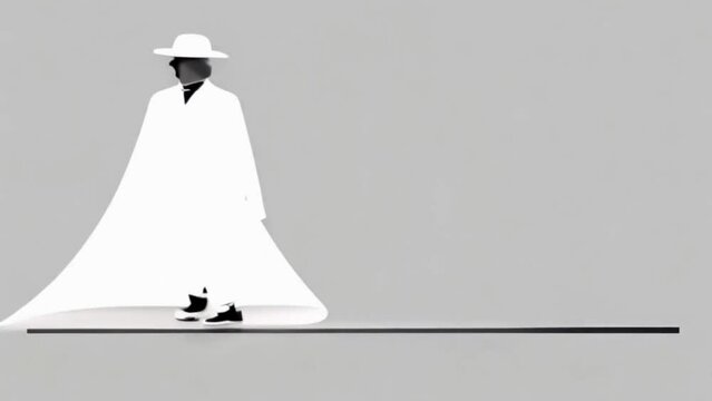 man moving peacefully, exuding a sense of tranquility and composure, endlessly cycling in a two-dimensional animated sequence featuring an alpha mask