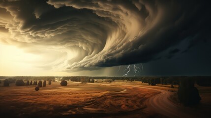 Fantasy landscape with thunderstorm. Nature background