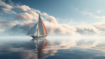 sailing boat in the sea. with clouds