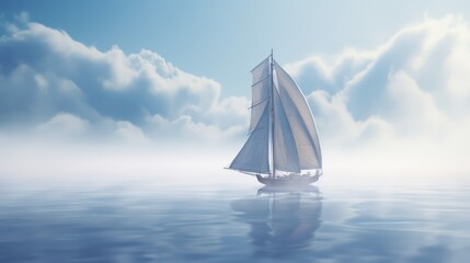 Sailing yacht in the sea. Blue sky background.