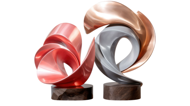 set of modern abstract decor sculpture in deferent materials for home or public area or reception decoration concepts isolated on a transparent background