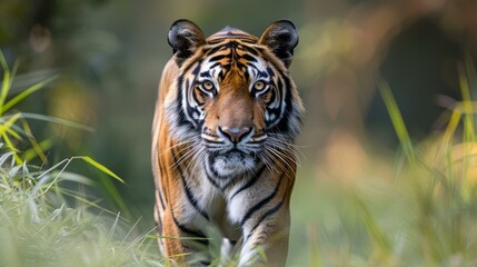 Fototapeta premium A fierce tiger walking through the jungle
