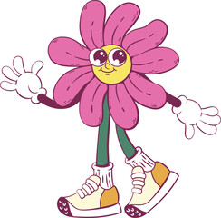 Flower retro groovy mascot character