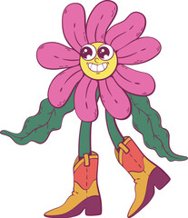 Flower retro groovy mascot character