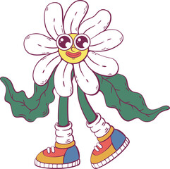 Flower retro groovy mascot character